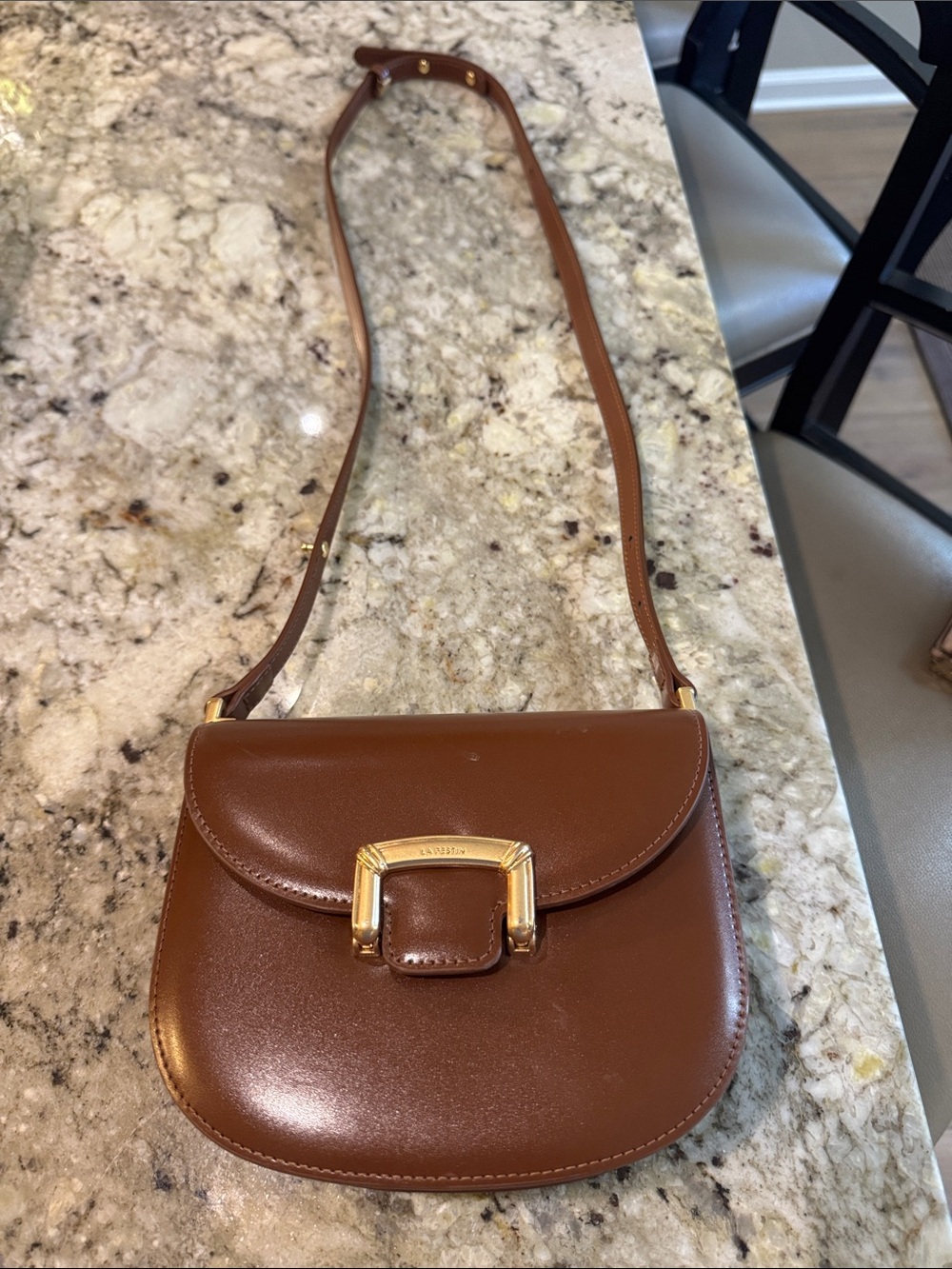 Brown Italian Leather Crossbody Bag with Gold Buckle